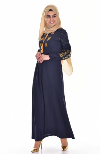 Navy Blue Hijab Dress 3694-06