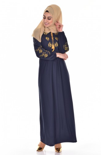Navy Blue Hijab Dress 3694-06