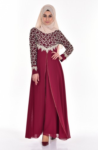 Plum Hijab Evening Dress 93002-01