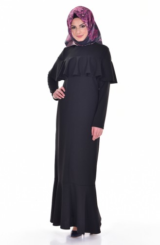 Pelerinli Elbise 4122-01 Siyah