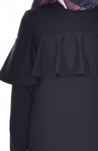 Pelerinli Elbise 4122-01 Siyah