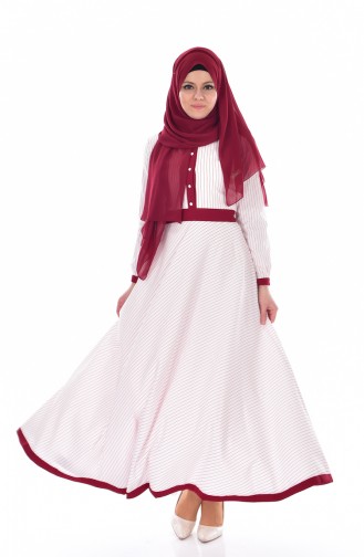 Robe a Rayure et Paillette 300029-01 Ecru Bordeaux 300029-01