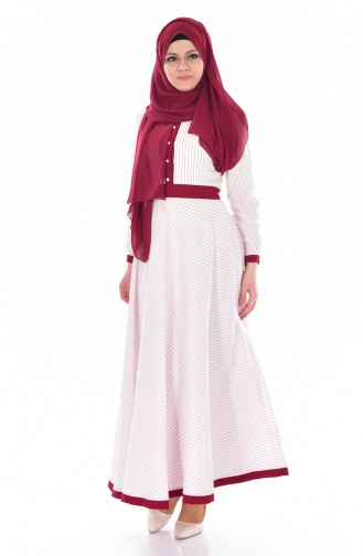 Robe a Rayure et Paillette 300029-01 Ecru Bordeaux 300029-01