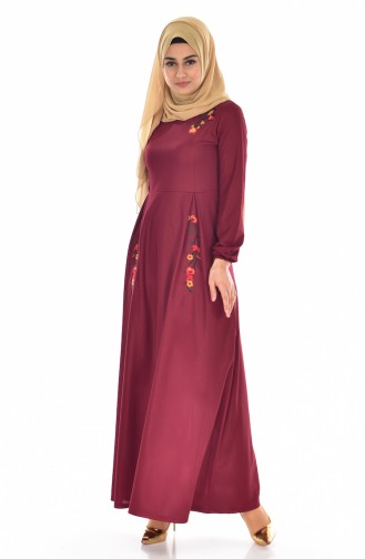 Claret Red Hijab Dress 3703-08