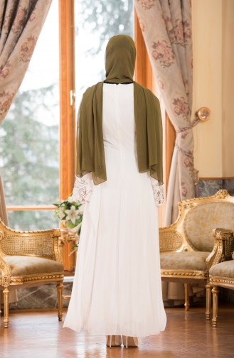 Ecru Hijab Evening Dress 52669-05