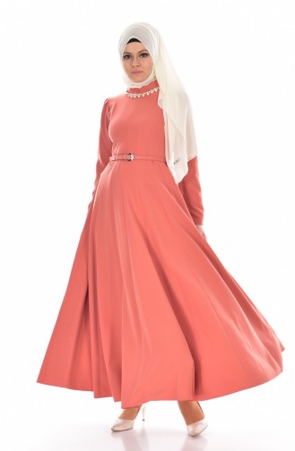 Hijab Kleid mit Halskette und Gürtel 8112-06 Rosa 8112-06