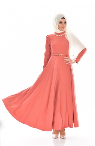 Hijab Kleid mit Halskette und Gürtel 8112-06 Rosa 8112-06