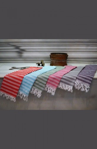 منشفة حمام تركية بتصميم مُخطط 9003-01 لون أحمر 9003-01