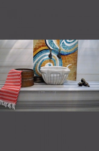 منشفة حمام تركية بتصميم مُخطط 9003-01 لون أحمر 9003-01