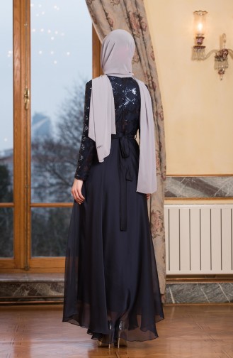 Navy Blue Hijab Evening Dress 7944-03