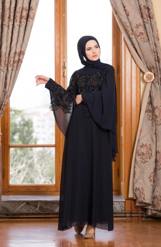 Navy Blue Hijab Evening Dress 52668-05