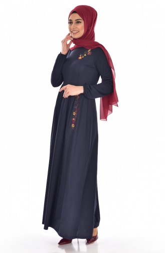 Navy Blue Hijab Dress 3703-09