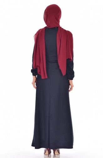 Navy Blue Hijab Dress 3703-09