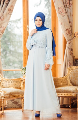 Blue Hijab Evening Dress 52670-06