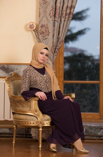 Purple Hijab Evening Dress 3288-03