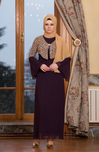 Purple Hijab Evening Dress 3288-03