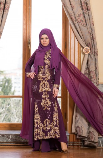 Purple Hijab Evening Dress 52671-03