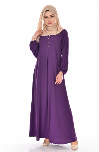 Viscose Button Detailed Dress 9012-09 Purple 9012-09