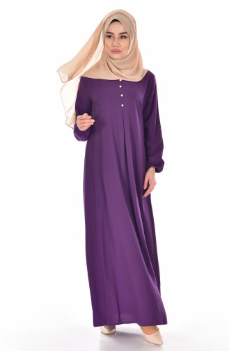 Viscose Button Detailed Dress 9012-09 Purple 9012-09