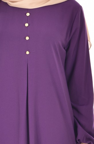 Viscose Button Detailed Dress 9012-09 Purple 9012-09