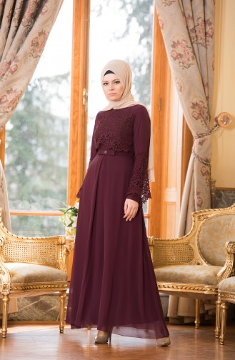 Plum Hijab Evening Dress 52670-05