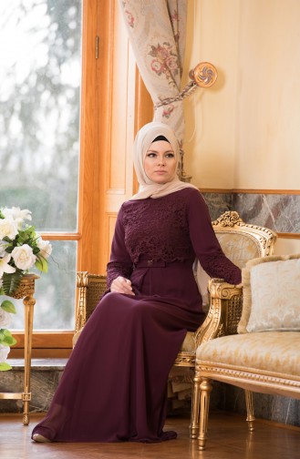 Plum Hijab Evening Dress 52670-05