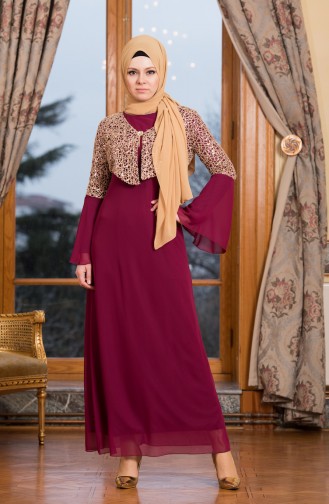 Plum Hijab Evening Dress 3288-05