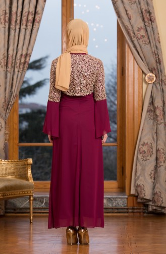Plum Hijab Evening Dress 3288-05