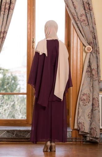 Plum Hijab Evening Dress 52668-06