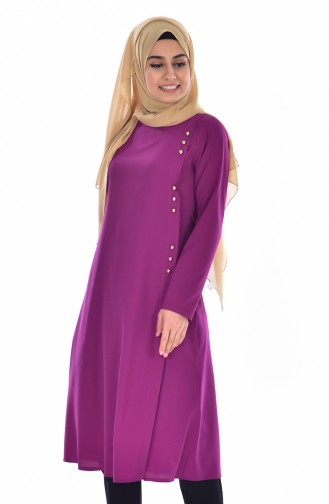 Düğmeli Pileli Tunik 1157-04 Mürdüm