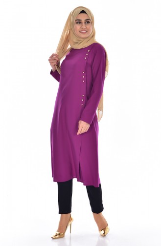 Düğmeli Pileli Tunik 1157-04 Mürdüm