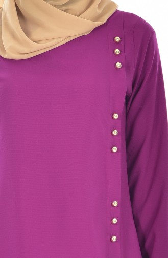 Düğmeli Pileli Tunik 1157-04 Mürdüm