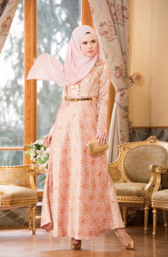 Rosa Hijab-Abendkleider 7974-03