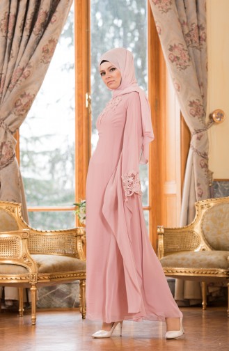 Powder Hijab Evening Dress 52669-02
