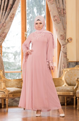 Powder Hijab Evening Dress 52669-02