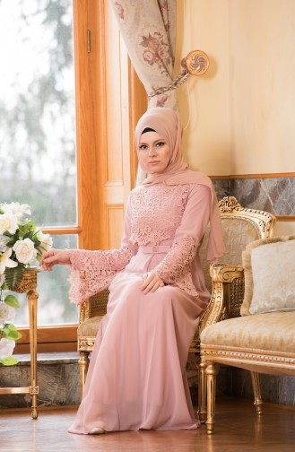 Powder Hijab Evening Dress 52670-03