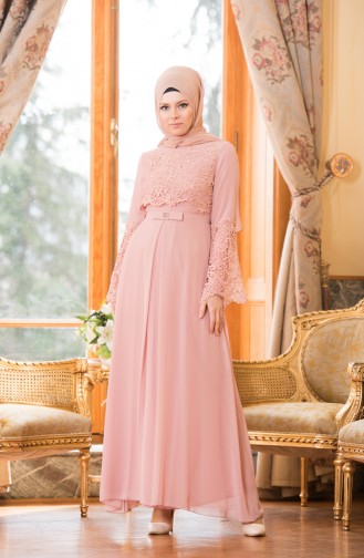 Powder Hijab Evening Dress 52670-03