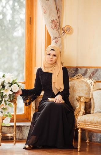 Black Hijab Evening Dress 52670-04