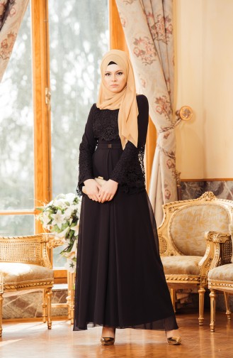 Black Hijab Evening Dress 52670-04