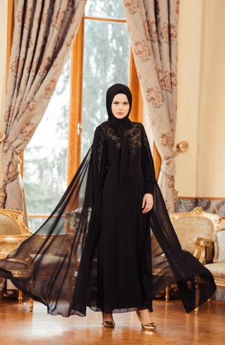 Black Hijab Evening Dress 52676-01