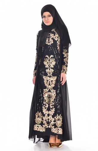 Black Hijab Evening Dress 52681-04