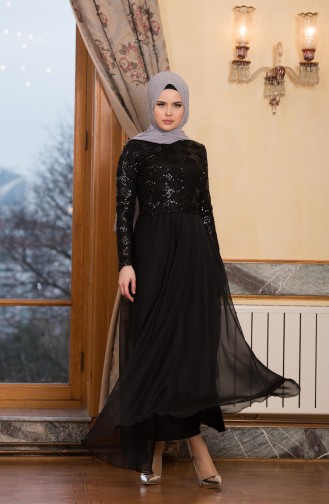 Black Hijab Evening Dress 7944-02