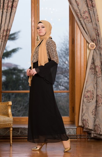 Black Hijab Evening Dress 3288-01