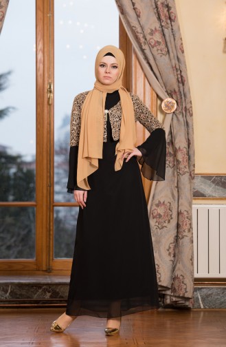 Black Hijab Evening Dress 3288-01