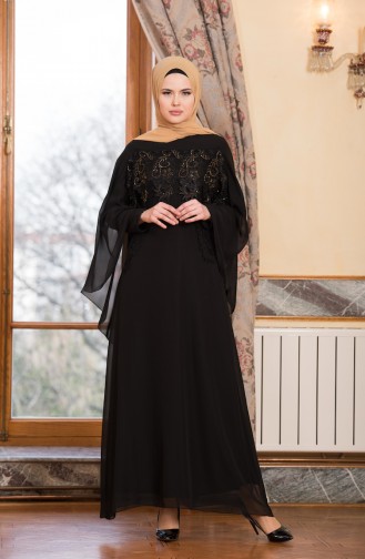 Black Hijab Evening Dress 52668-02