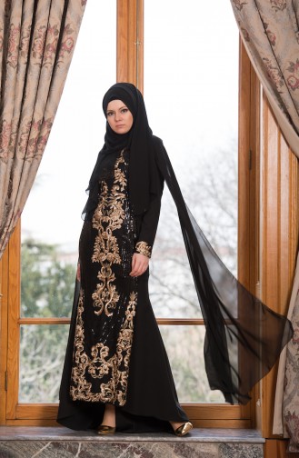 Black Hijab Evening Dress 52671-01