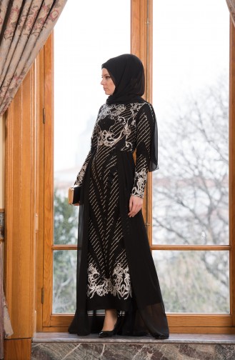 Black Hijab Evening Dress 52678-02