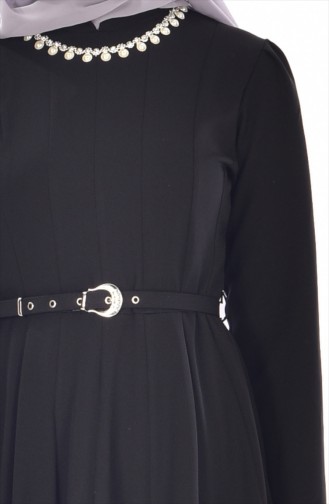 Hijab Kleid mit Halskette und Gürtel  8112-05 Schwarz 8112-05
