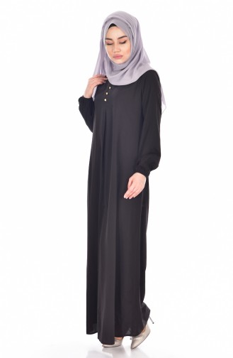 Viscose Button Detailed Dress 9012-01 Black 9012-01