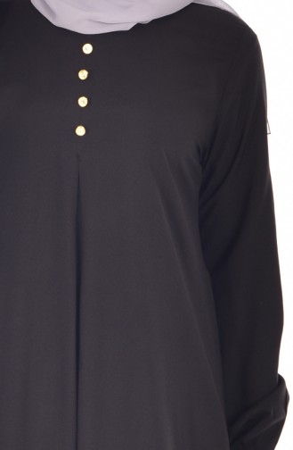 Viskon Düğme Detaylı Elbise 9012-01 Siyah